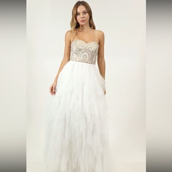 SAY YES TO THE PROM Juniors' Embellished Strapless Cascade Gown, evening dress 5 - Picture 2 of 16